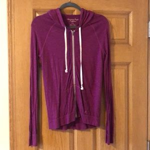 Hooded lightweight zip up sweatshirt